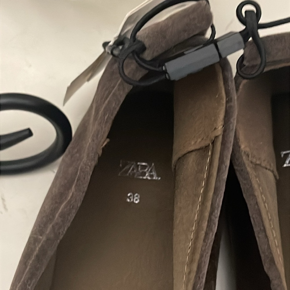 Zara Mushroom Beige Faux Suede Flats - Picture 3 of 11